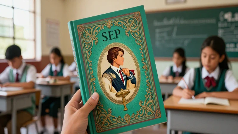 Estudiante en aula con libro de literatura