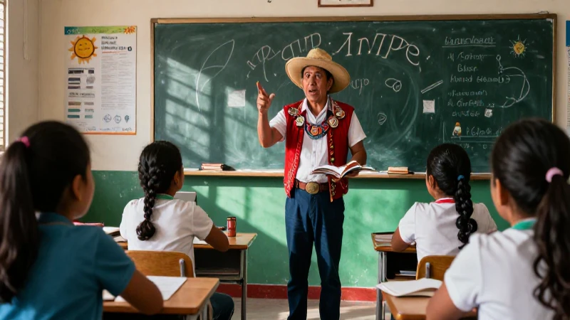 Vibrante aula mexicana con estilo cinemático