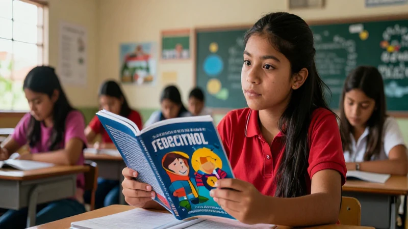 Estudiante motivado lee libro en aula vibrante
