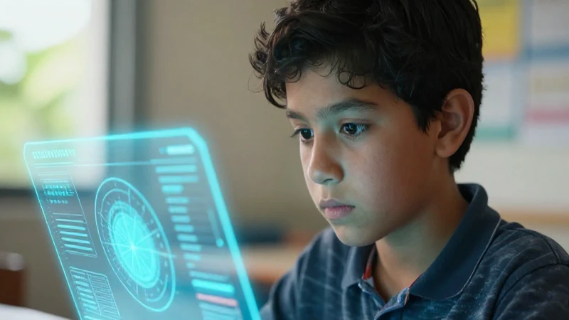 Estudiante mexicano concentrado en interfaz holográfica
