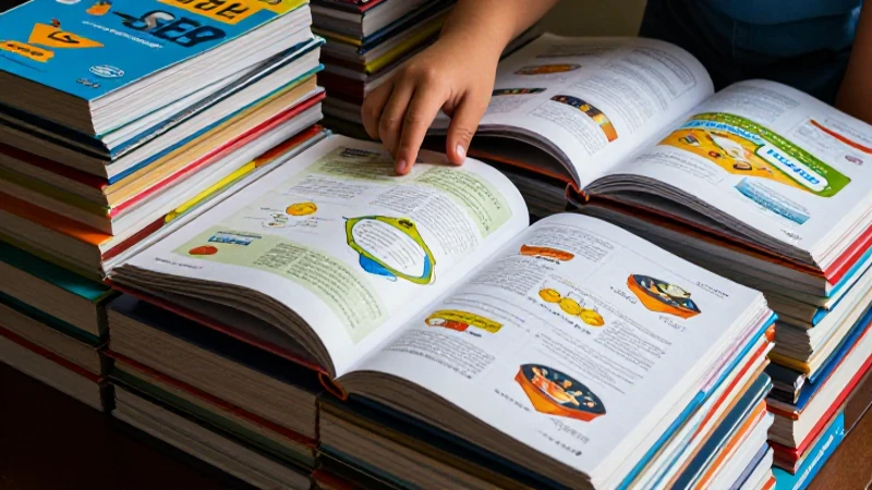Libros de ciencia vibrantes con mano de estudiante