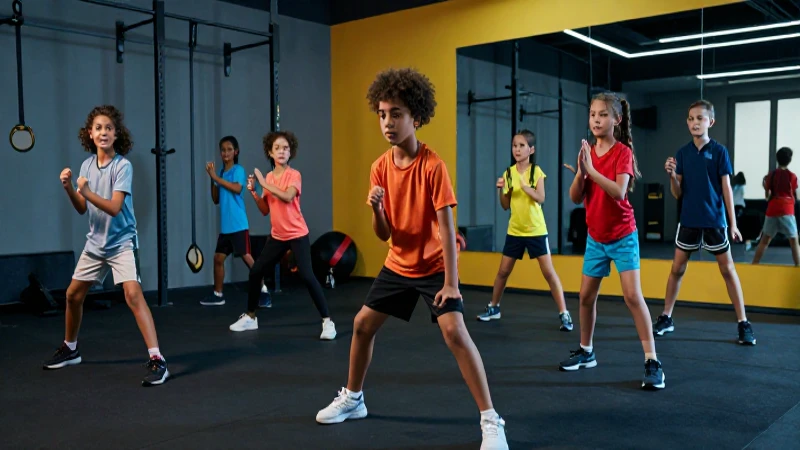 Niños jugando en un gimnasio moderno y dinámico