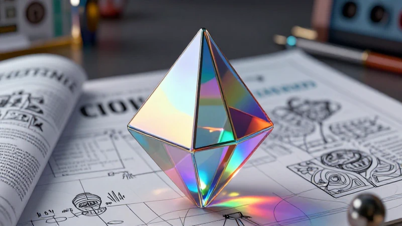 Prisma de cristal brillante flotando sobre un diseño educativo