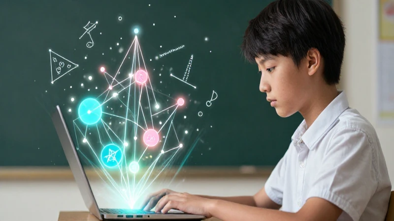 Estudiante concentrado con datos matemáticos abstractos