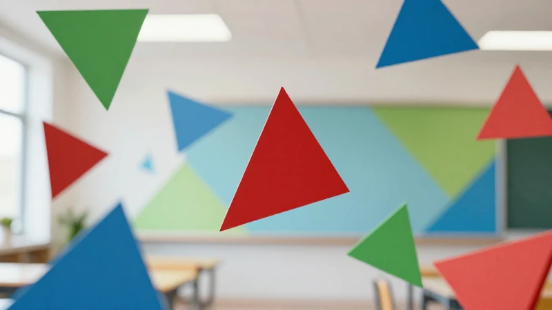 Cómo se clasifican los triángulos: 3 tipos principales 3 Triángulos geométricos vibrantes en un entorno educativo moderno