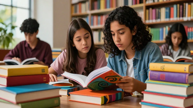 Joven leyendo libros con estilo cinemático