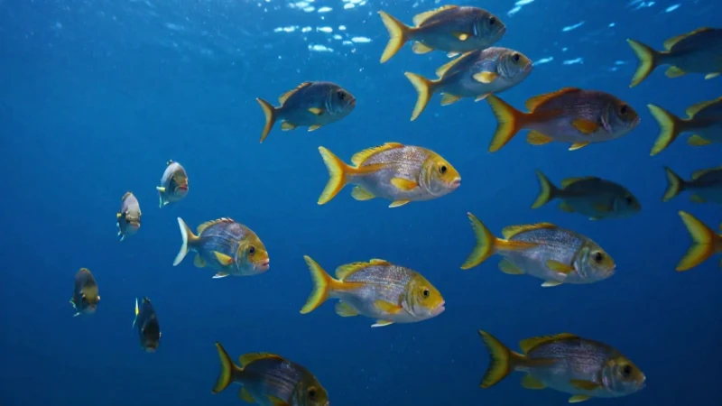 Escuela de peces vibrantes en el azul profundo