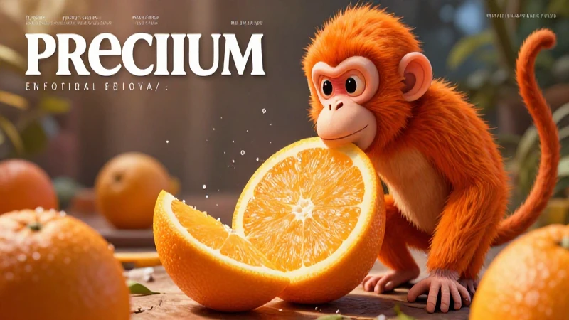 Añade un mono naranja vibrante en estilo realista