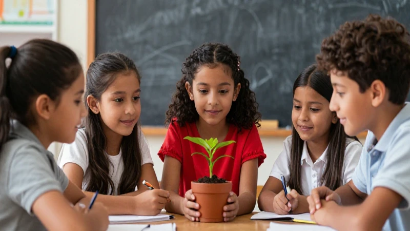 Aula moderna mexicana, alumnos y vibrante planta