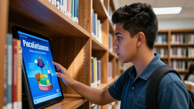 Estudiante mexicano en biblioteca moderna y luminosa