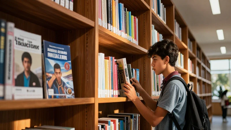 Estudiante estudia libro en biblioteca mexicana moderna
