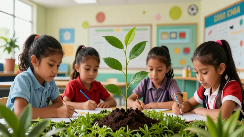 Niños mexicanos aprendiendo en una escena vibrante