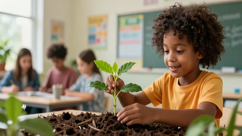 Estudiante y naturaleza en aula moderna