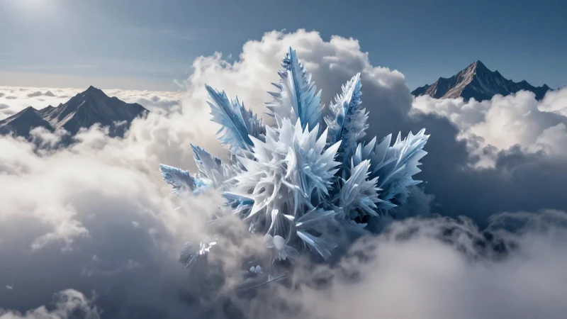 Nubes detalladas, cristales de hielo y montañas dramáticas