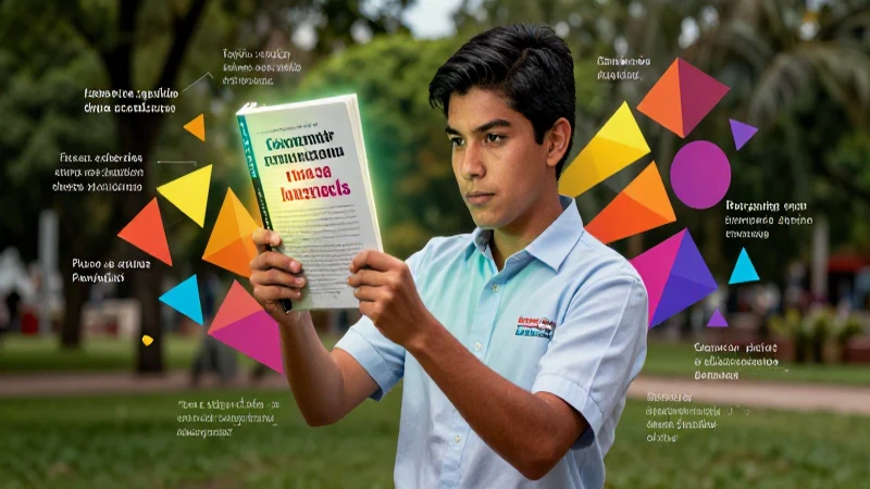 Joven mexicano con libro de gramática, estilo vibrante