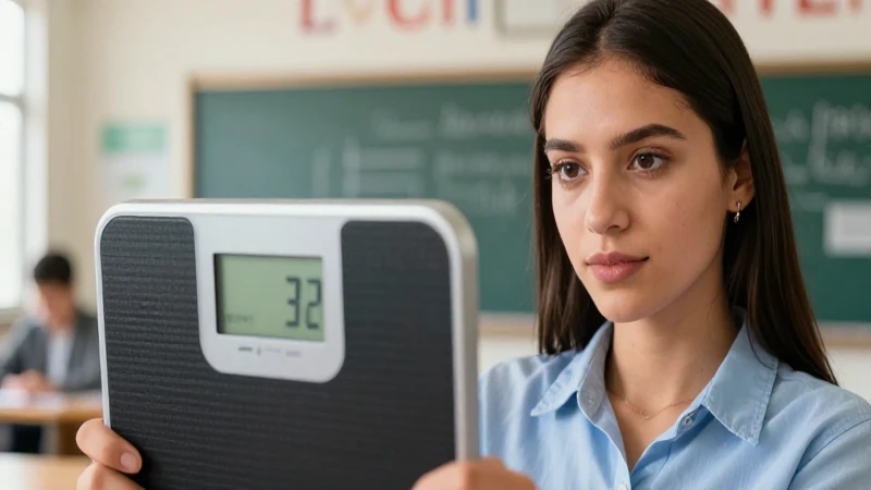 Joven maestra mexicana con balanza digital