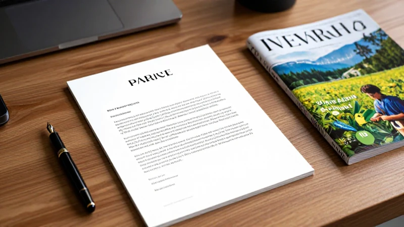 Aprende a escribir una carta formal paso a paso con ejemplos prácticos 3 Escritorio minimalista con pluma y revista elegante