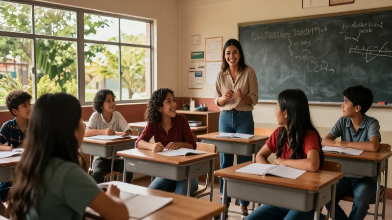 Aula mexicana vibrante con alumnos y mentor