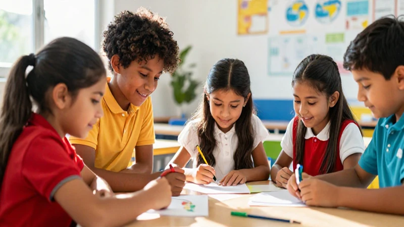 Niños mexicanos sonríen colaborando en un proyecto educativo