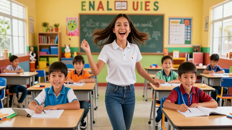 Niños felices en aula mexicana colorida
