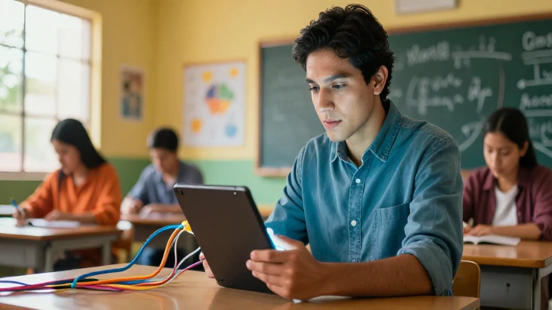 Capacitación maestros: tecnología en aulas ¡Conoce cómo! 3 Docente en clase moderna enfrenta desafíos digitales