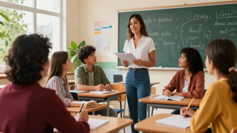Maestra dinámica enseña a alumnos colaborativamente