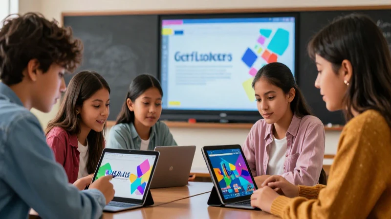 Explora la innovadora escuela mexicana y sus prácticas profesionales 5 Estudiantes mexicanos colaboran con tecnología en un aula