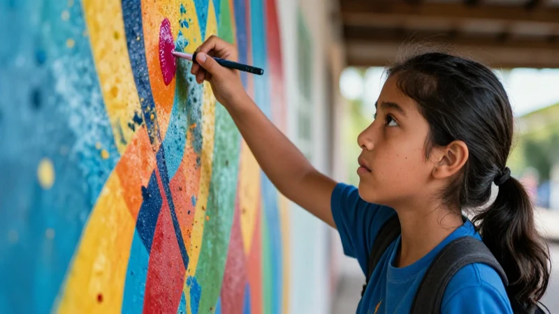Educación Artística en la Nueva Escuela Mexicana: Conoce su implementación 5 Estudiante mexicano observa mural artístico vibrante