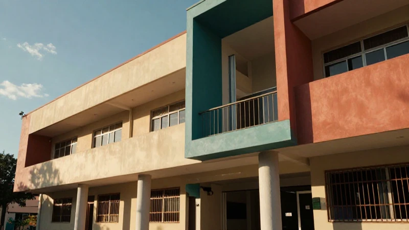 Estrategias efectivas y avances en infraestructuras escolares en México 3 Fachada moderna con colores vibrantes y luz cinematográfica