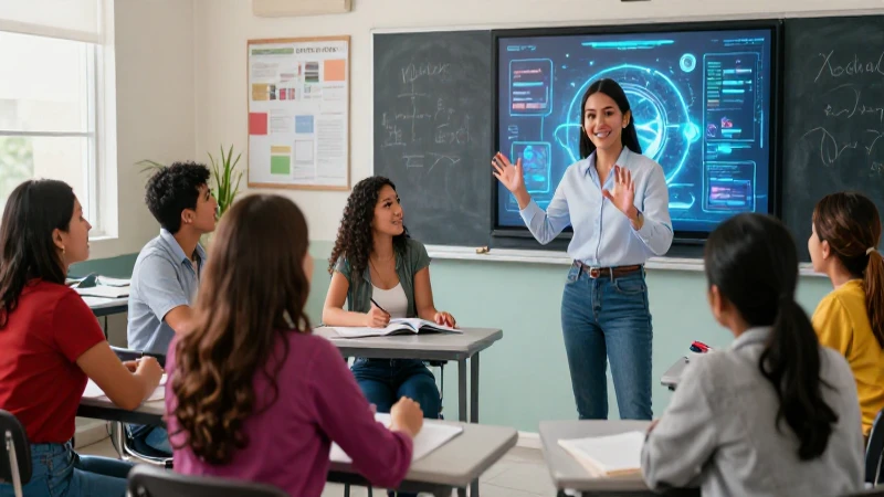 Estudiantes aprendiendo en un aula holográfica vibrante