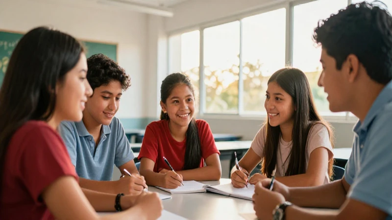 Claves para potenciar estudiantes: formación integral en la escuela mexicana 5 Estudiantes mexicanos diversos colaboran en un ambiente moderno