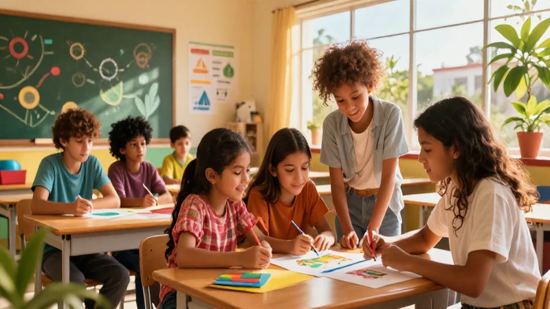 Claves para potenciar estudiantes: formación integral en la escuela mexicana 3 Estudiantes mexicanos colaboran en un aula vibrante
