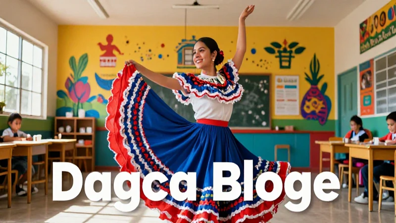 Maestra bailando danza mexicana en aula