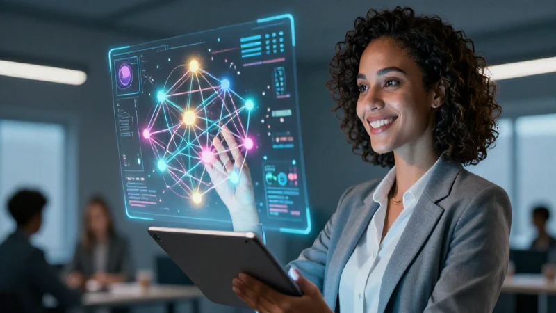 Maestra diversa interactúa con datos holográficos