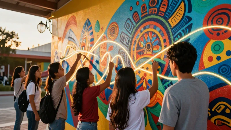 Evaluación del aprendizaje artístico y cultural en la nueva escuela mexicana 3 Estudiantes mexicanos colaboran en mural cultural vibrante