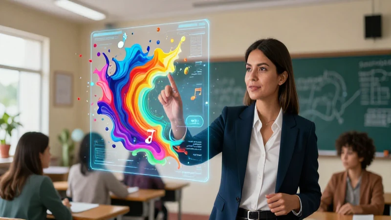 Educador dinámico con interfaz digital vibrante en México