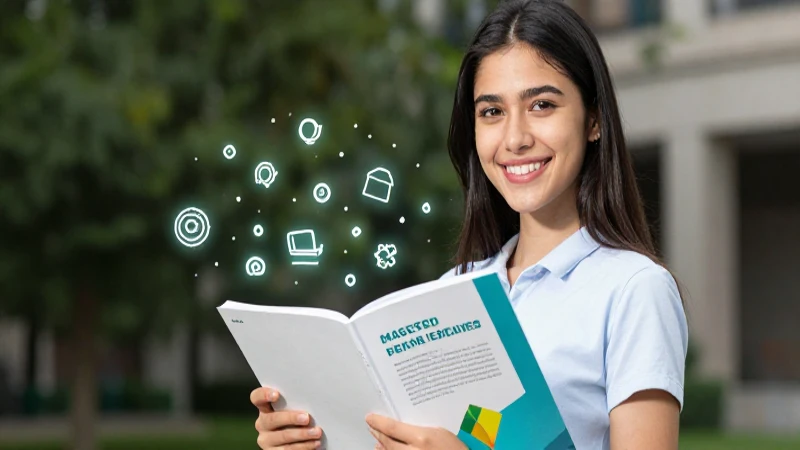 Estudiante sonriente con logros modernos