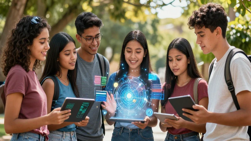 Estudiantes mexicanos colaborando con tecnología avanzada