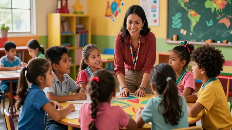 Guía completa para evaluar y monitorizar la efectividad de la Nueva Escuela Mexicana en la educación inclusiva 3 Niños aprendiendo con guía docente en ambiente vibrante