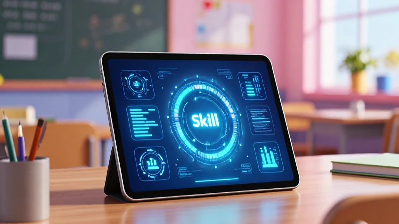 Tableta educativa moderna muestra datos de habilidad