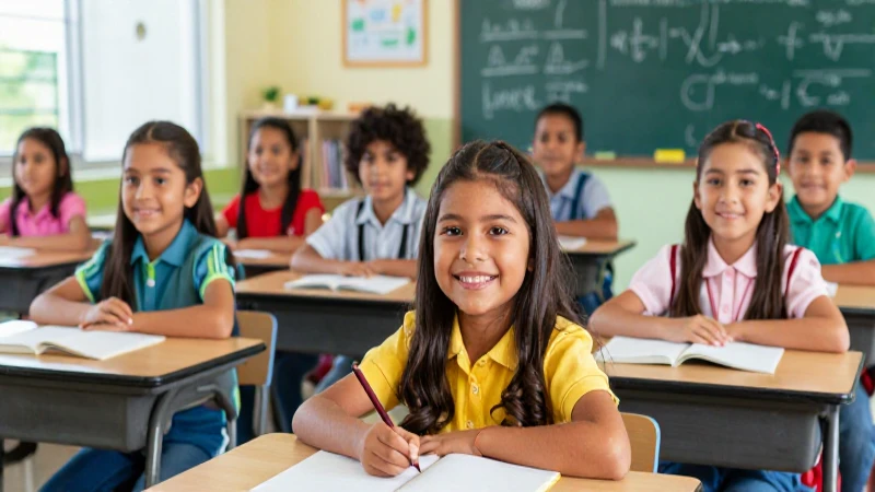 Niños mexicanos felices en aula moderna
