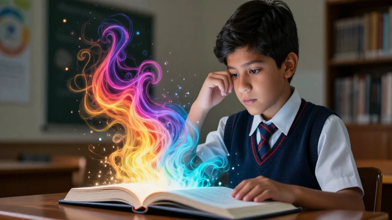 Estudiante mágico con libro de tinta brillante