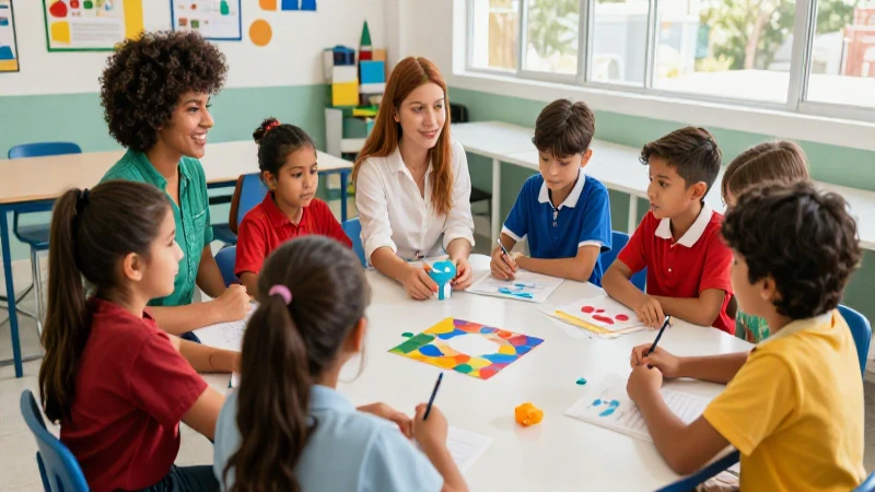 Fomenta la inclusión y la integración en actividades: clave educativa 4 Niños diversos y brillantes colaboran en un aula moderna