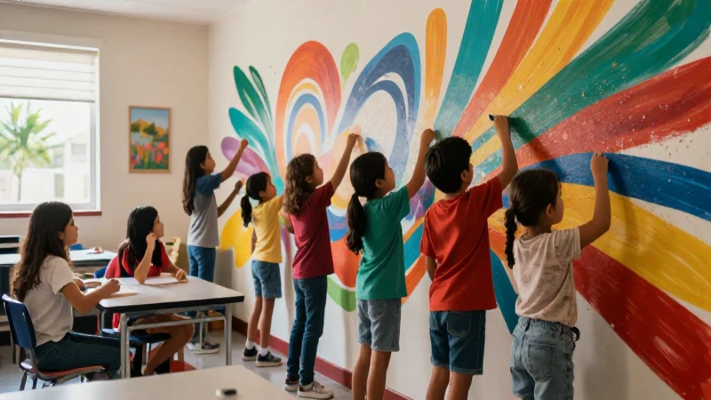 Potencia la creatividad y la participación en educación artística: 10 claves 5 Niños creando mural artístico vibrante en México