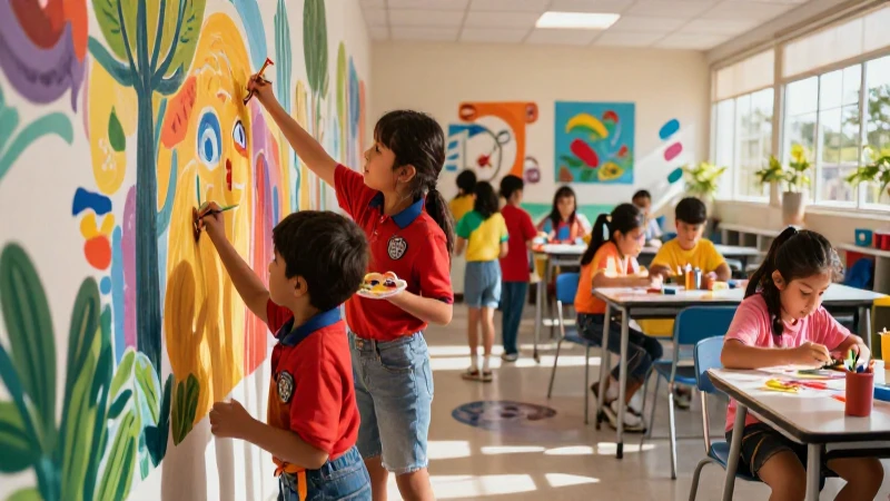 Potencia la creatividad y la participación en educación artística: 10 claves 3 Niños mexicanos pintan un mural vibrante