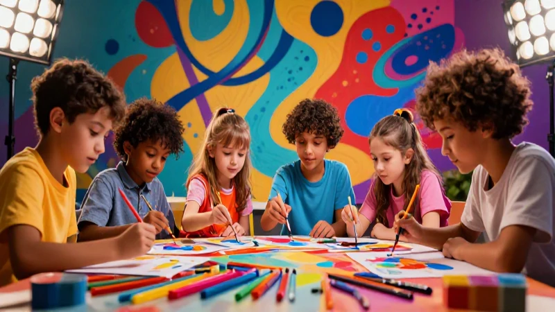 Potencia la creatividad y la participación en educación artística: 10 claves 7 Niños pintan mural vibrante para portada de revista
