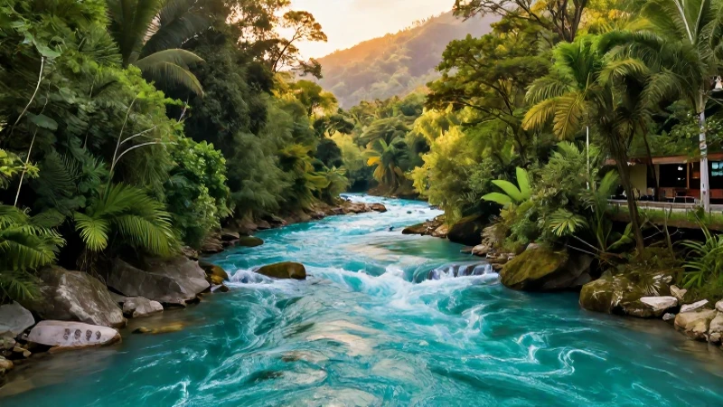 Río turquesa en valle mexicano moderno