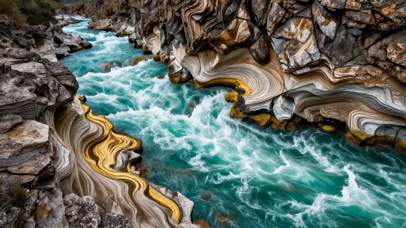Río turquesa en dramático paisaje mexicano