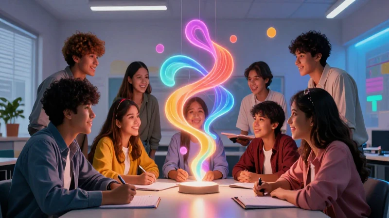 Estudiantes mexicanos colaboran en un aula vibrante y moderna