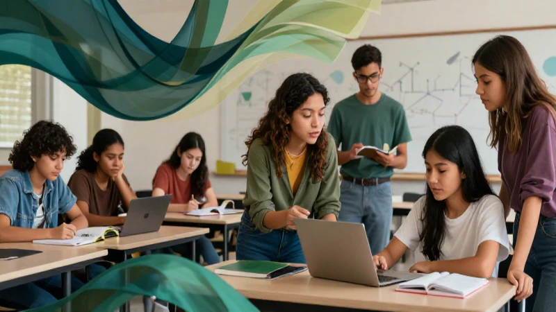 Estudiantes mexicanos colaborando con diseño dinámico
